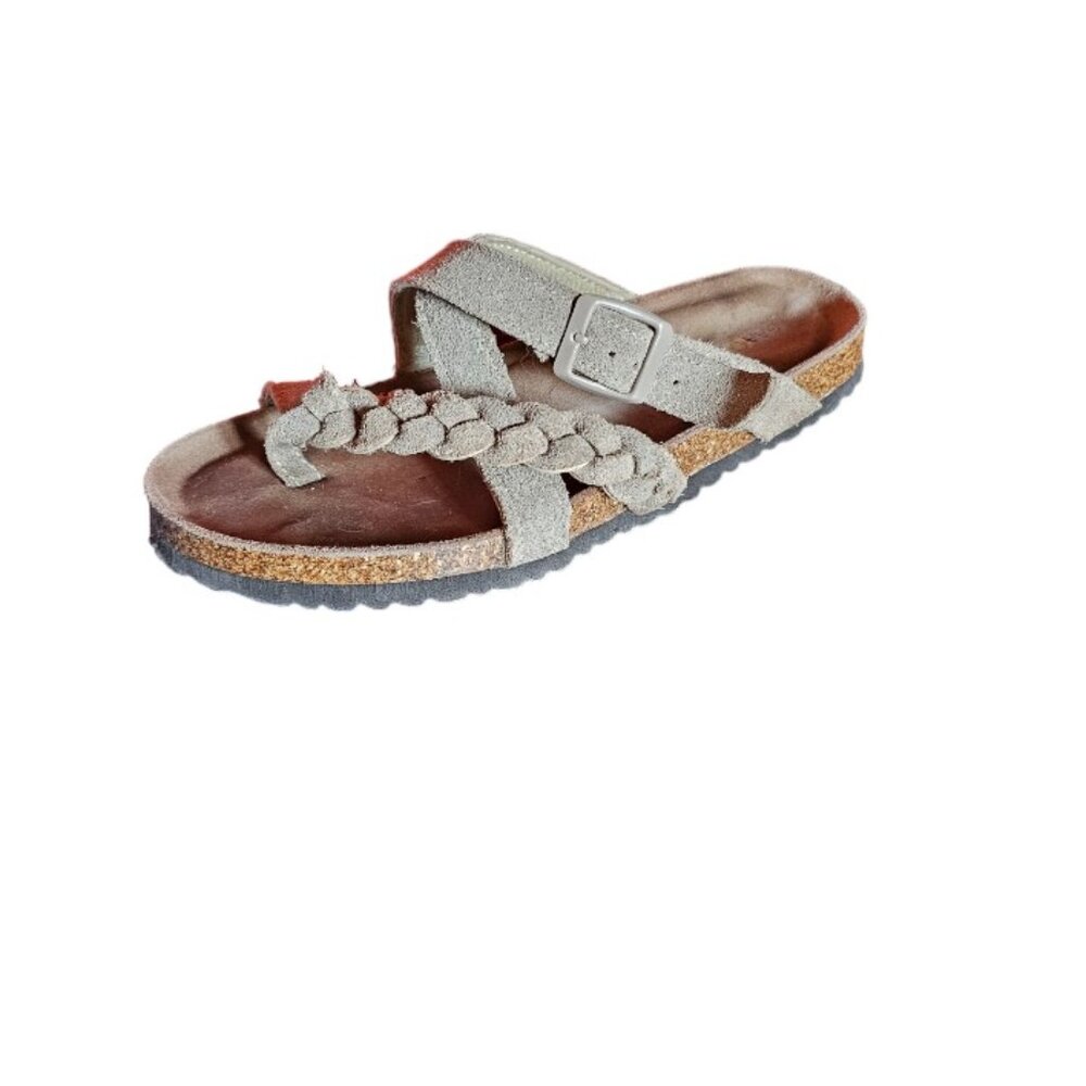 Softmoc Suede Taupe Toe Loop Sandals - Picture 2 of 6